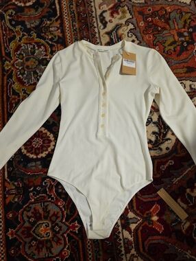 Reformation Cream Long-Sleeve Henley Bodysuit for Kids